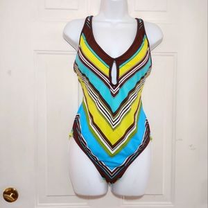 Venus Color Striped One Piece Swim Suit. Size 14